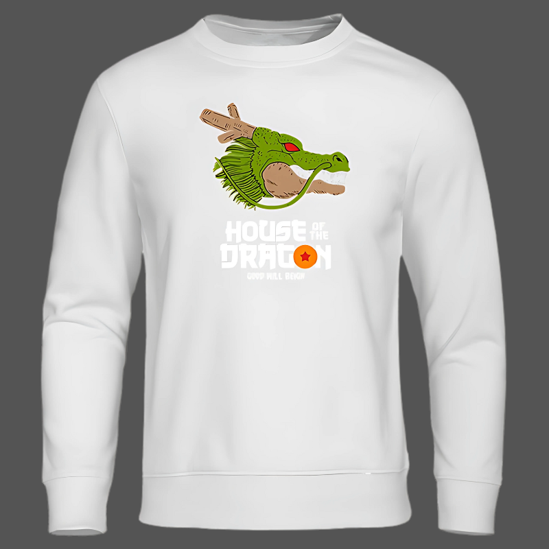 Sweat blanc à motif Dragon Ball, mettant en avant le Dragon Shenron, idéal pour les fans de l'animé et des Dragon Balls.