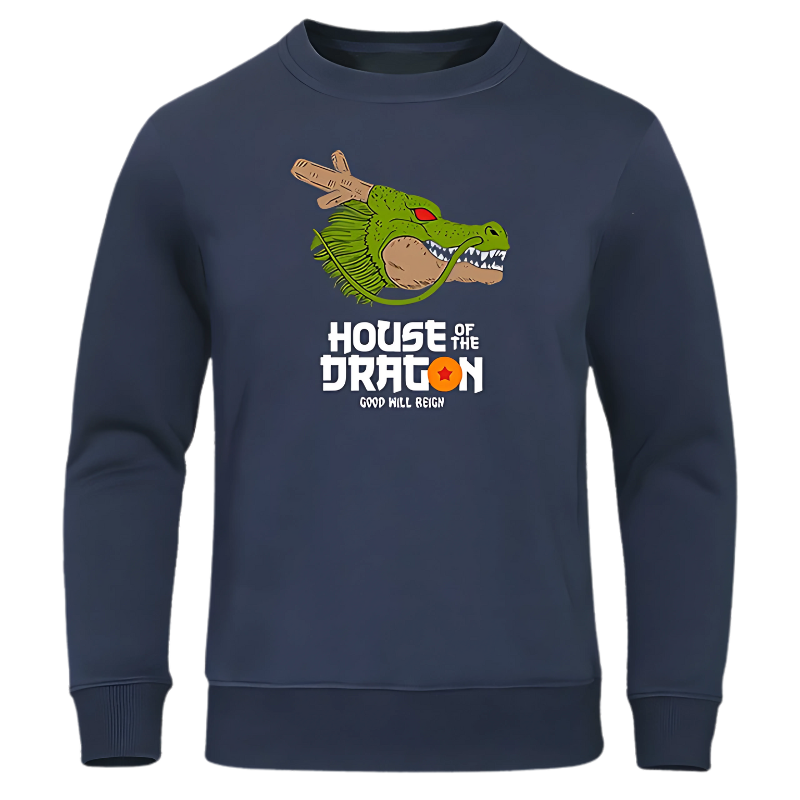 Sweat bleu marine à motif Dragon Ball, mettant en avant le Dragon Shenron, idéal pour les fans de l'animé et des Dragon Balls.