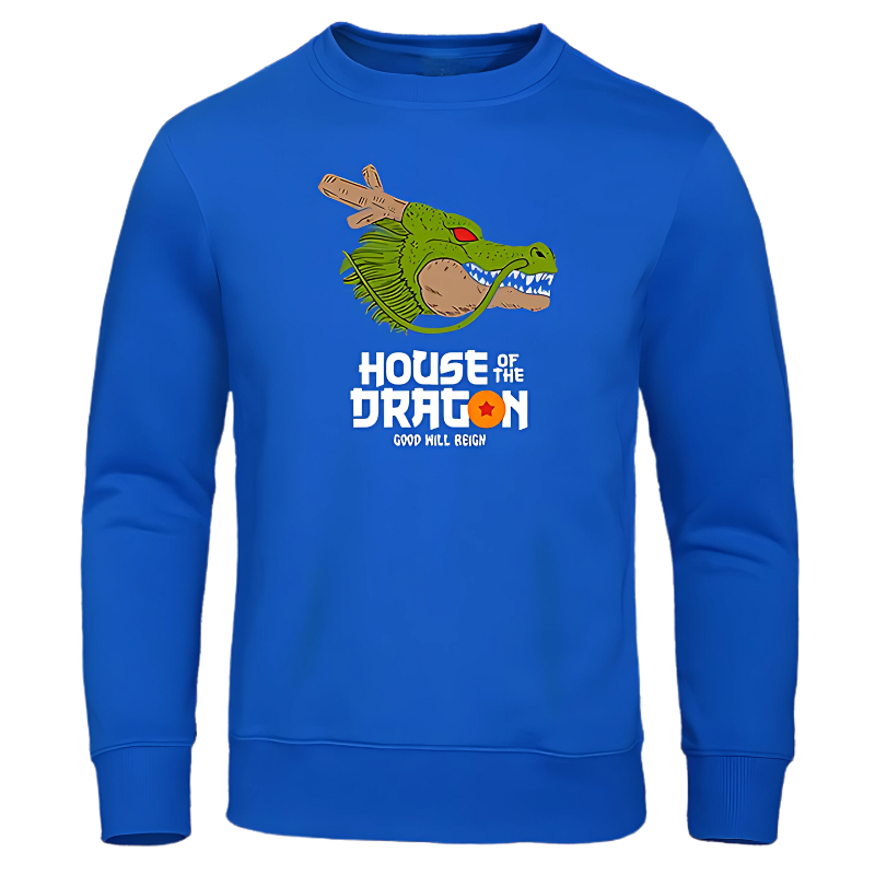 Sweat bleu royal à motif Dragon Ball, avec l'illustration du Dragon Shenron, idéal pour les fans de l'animé et des Dragon Balls.
