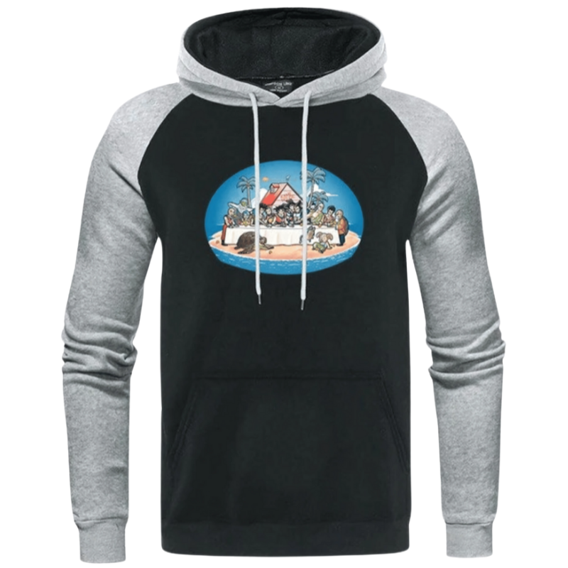 Sweat à capuche Dragon Ball avec motif de la Maison de Kame. Design élégant noir et gris, parfait pour les passionnés de l'univers Dragon Ball.
