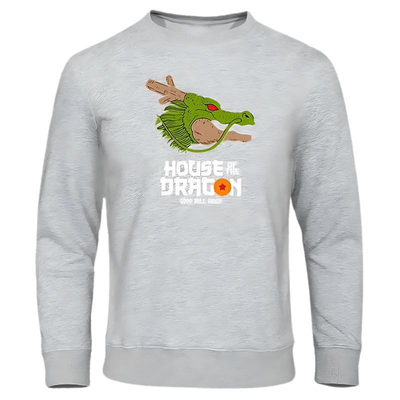 Sweat gris clair à motif Dragon Ball, illustrant le Dragon Shenron, parfait pour les fans de l'animé et des Dragon Balls