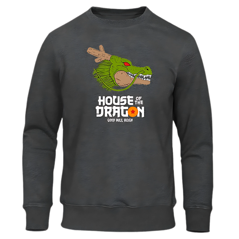 Sweat gris foncé à motif Dragon Ball, illustrant le Dragon Shenron, parfait pour les passionnés de l'animé et des Dragon Balls.
