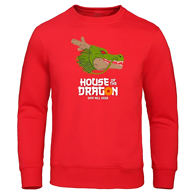 Sweat rouge à motif Dragon Ball, avec l'illustration du Dragon Shenron, parfait pour les passionnés de l'animé et des Dragon Balls.