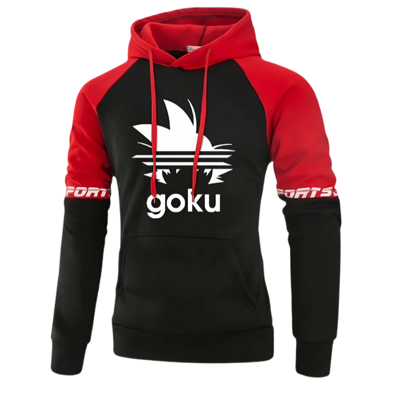 Affirmez votre passion pour l'univers des Saiyans avec ce sweat à capuche noir et rouge aux couleurs vibrantes. Arborant un logo stylisé de Goku en mode Super Saiyan, ce vêtement combine style sportif et culture geek. Les manches rouges ornées de l'inscription "SPORTS" apportent une touche dynamique, idéale pour les fans de mode streetwear et d'activités sportives. Confortable et polyvalent, ce sweat est parfait pour affronter les journées fraîches ou simplement afficher votre amour pour un héros emblématiq