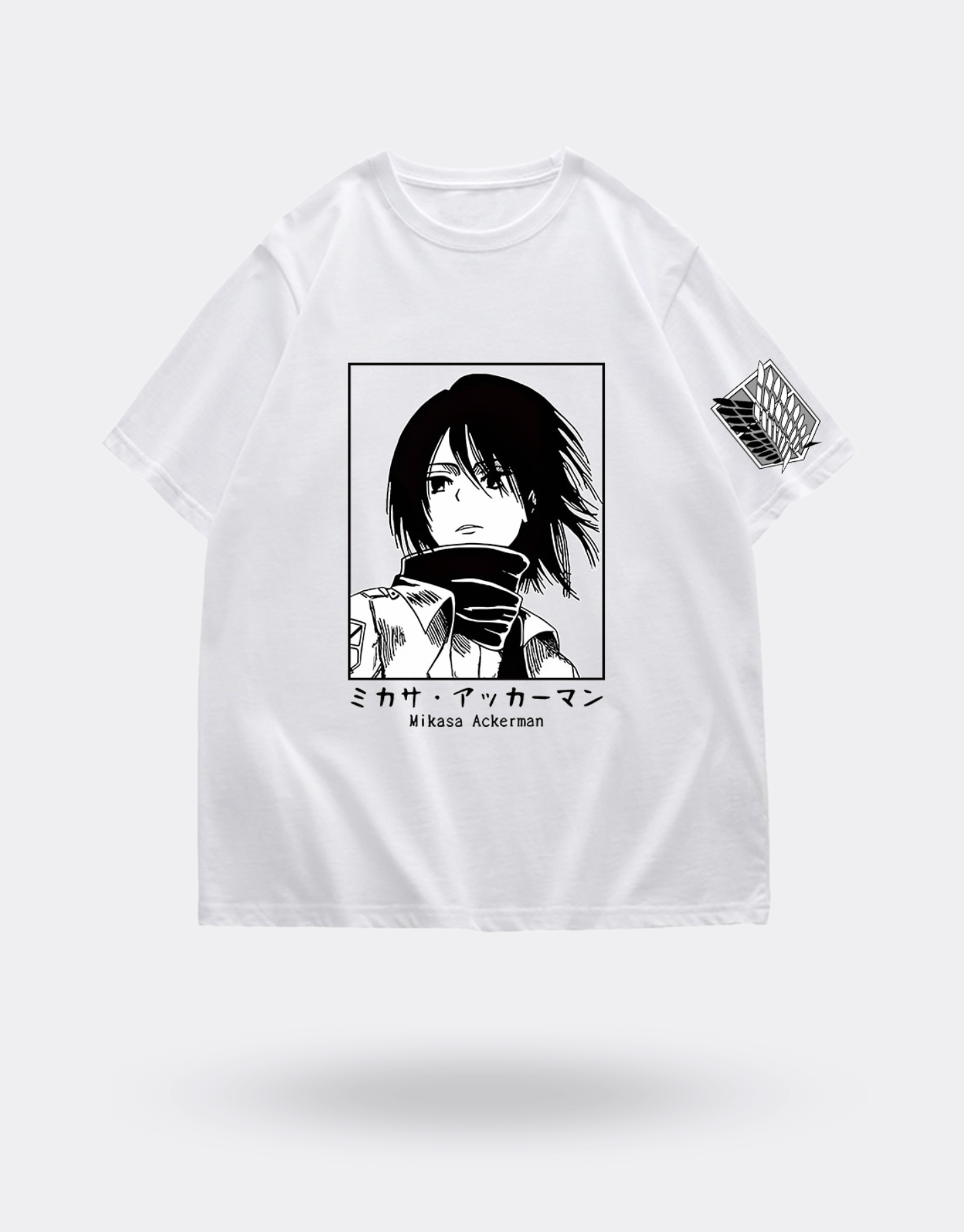 T-shirt Attaque des Titans imprimé à l'avant et manches Mikasa Blanc