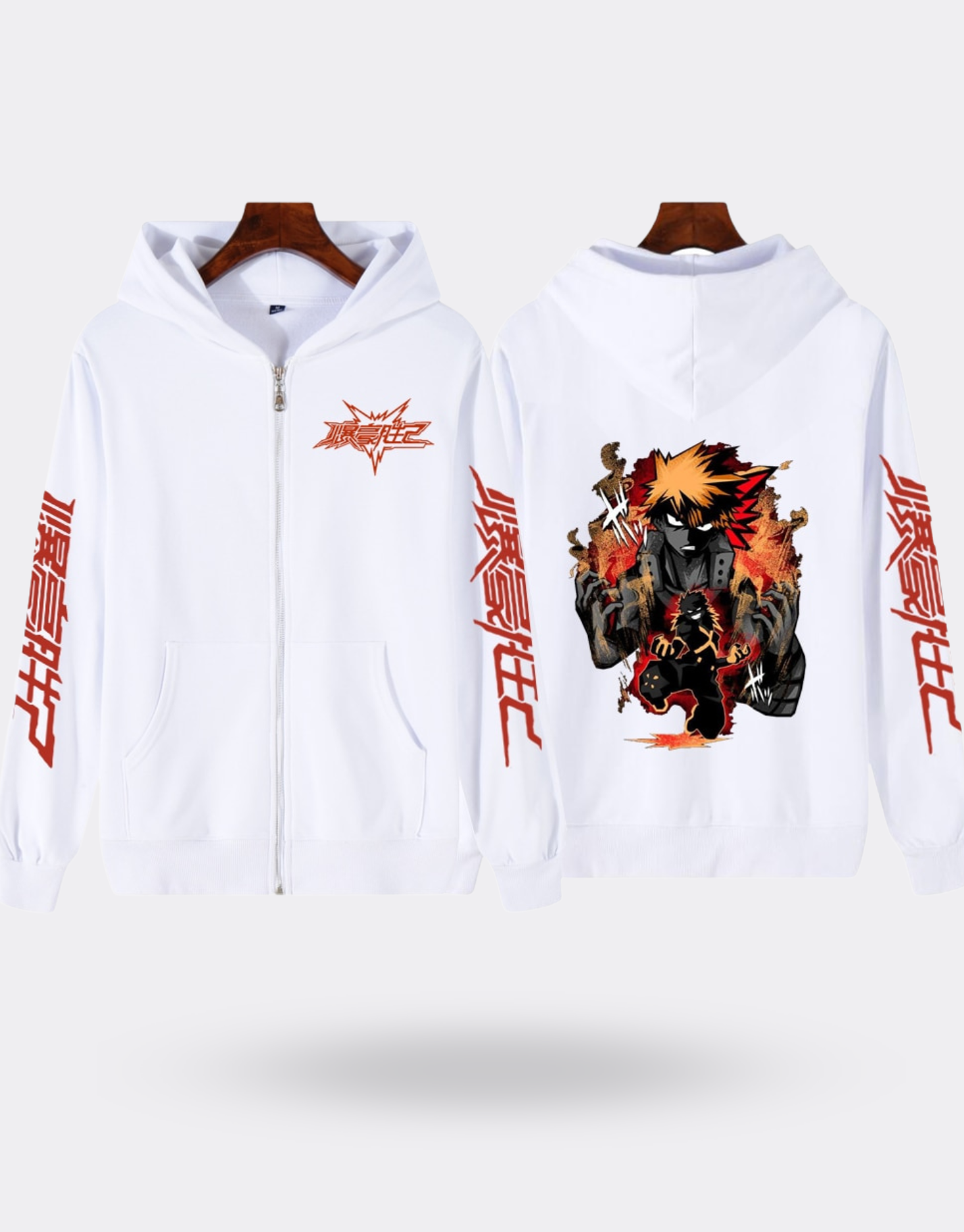 Sweat Zippé My Hero Academia Katsuki impression dos et bras blanc et orange