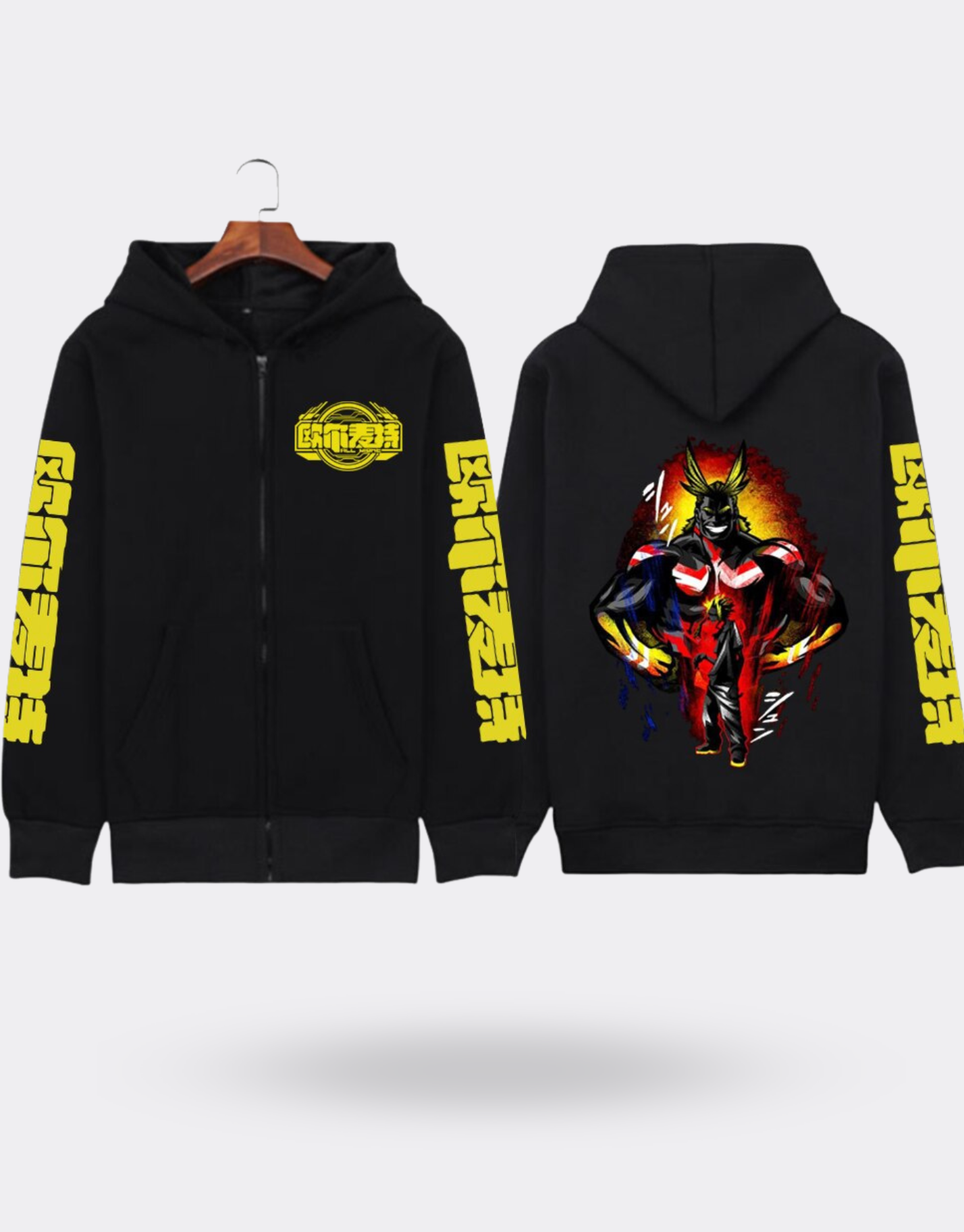 Sweat Zippé My Hero Academia All Might impression dos et bras noir et jaune