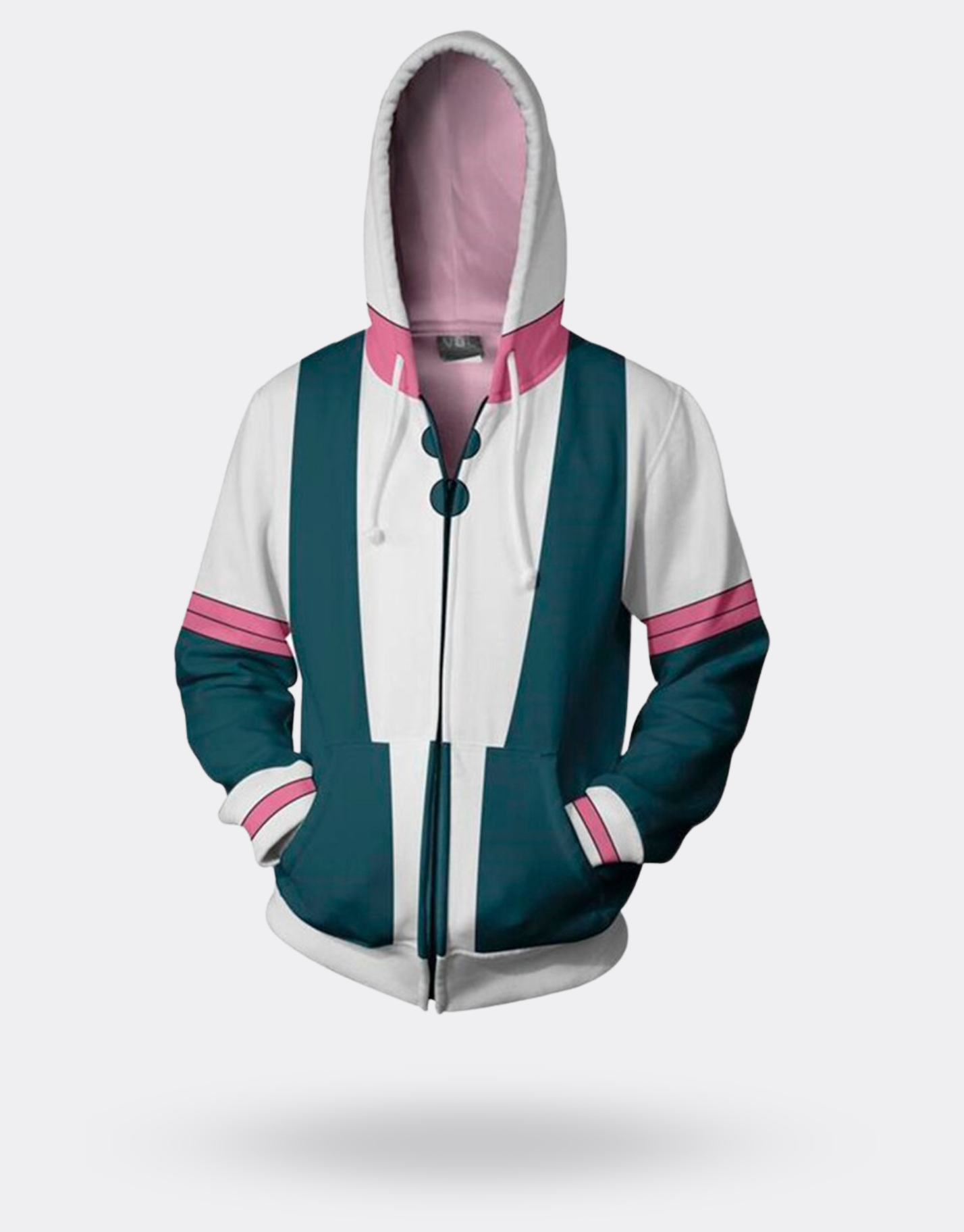 Sweat Zippé My Hero Academia Ochaco blanche rose et verte