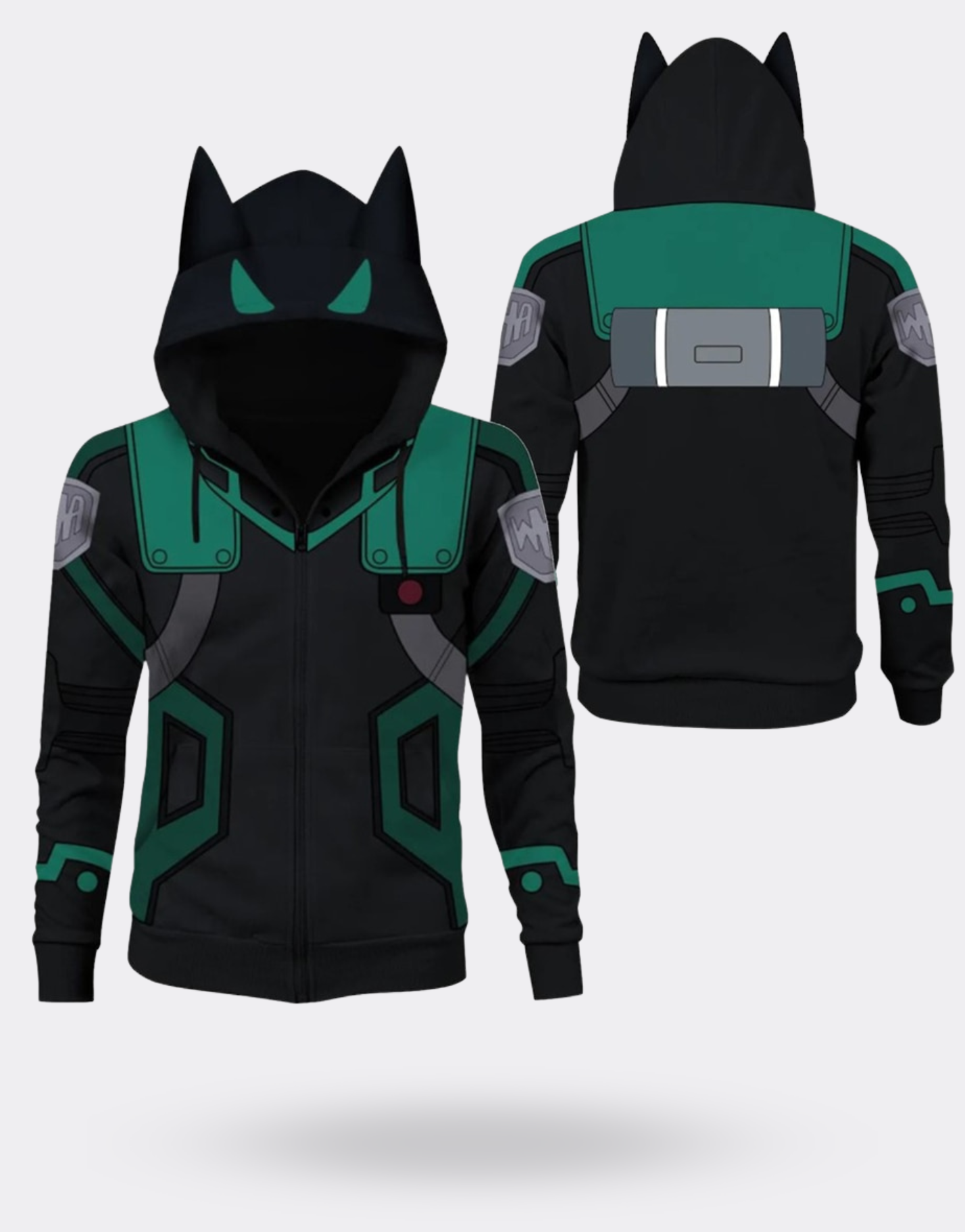 Sweat Zippé My Hero Academia Izuku cornes sur la capuches noir et vert