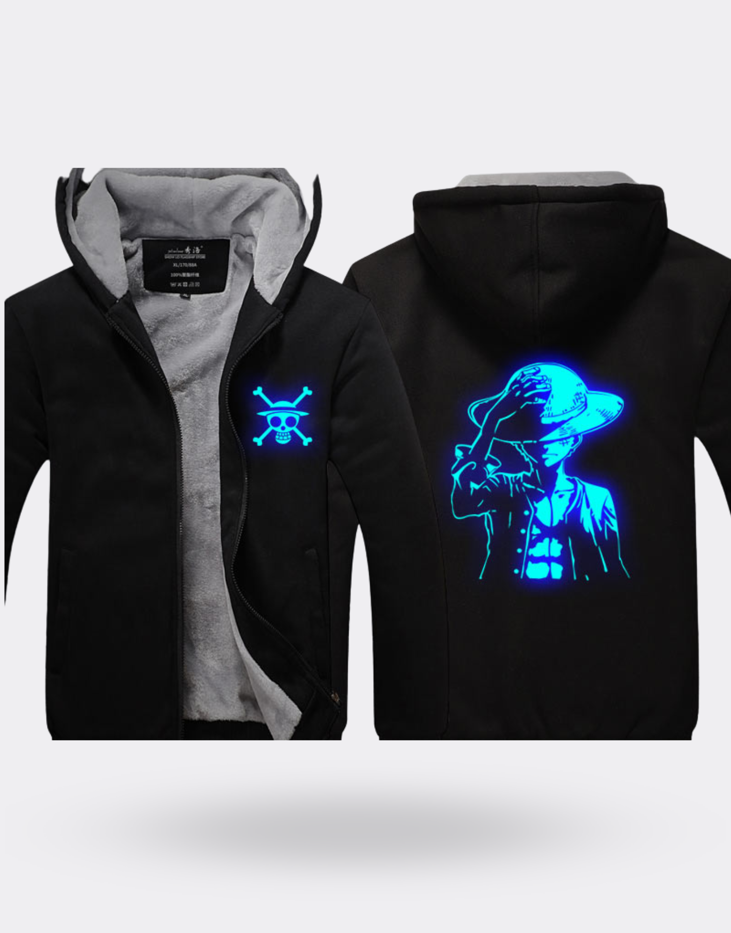 Sweat Zippé lumineux bleu dans la nuit Luffy