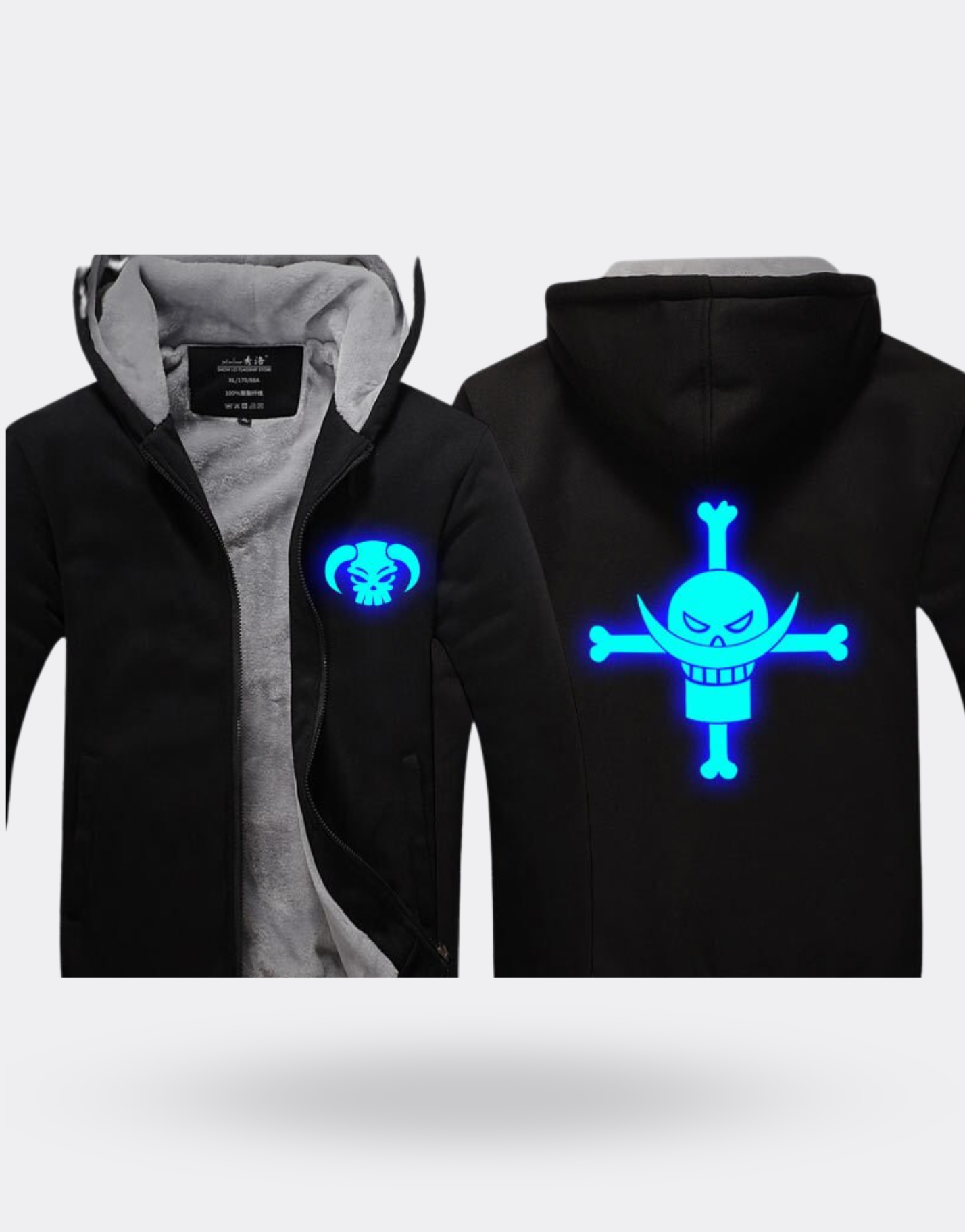 Sweat Zippé One Piece lumineux bleu dans la nuit Barbe Blanche noir
