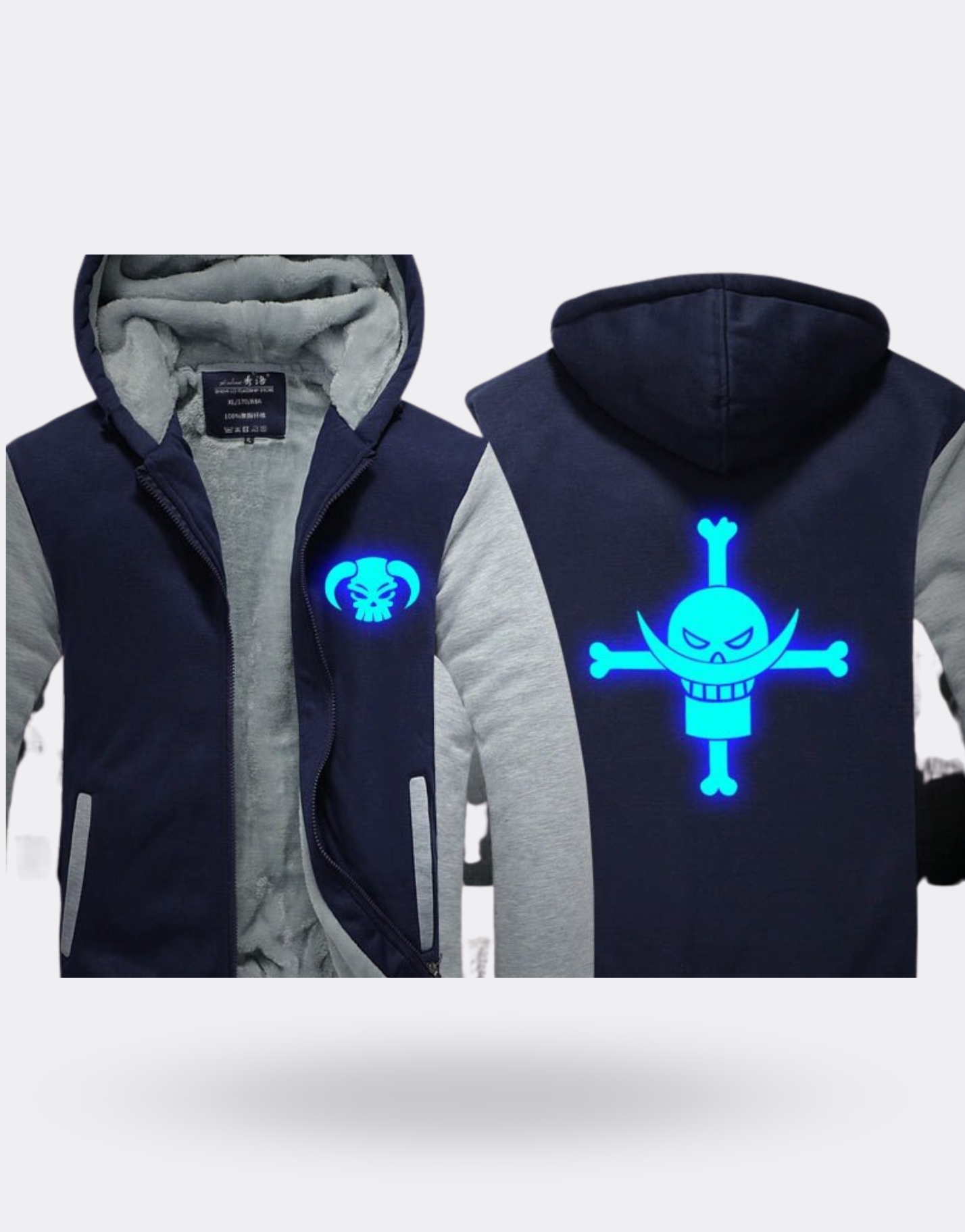 Sweat Zippé One Piece lumineux bleu dans la nuit Barbe Blanche bleu et gris