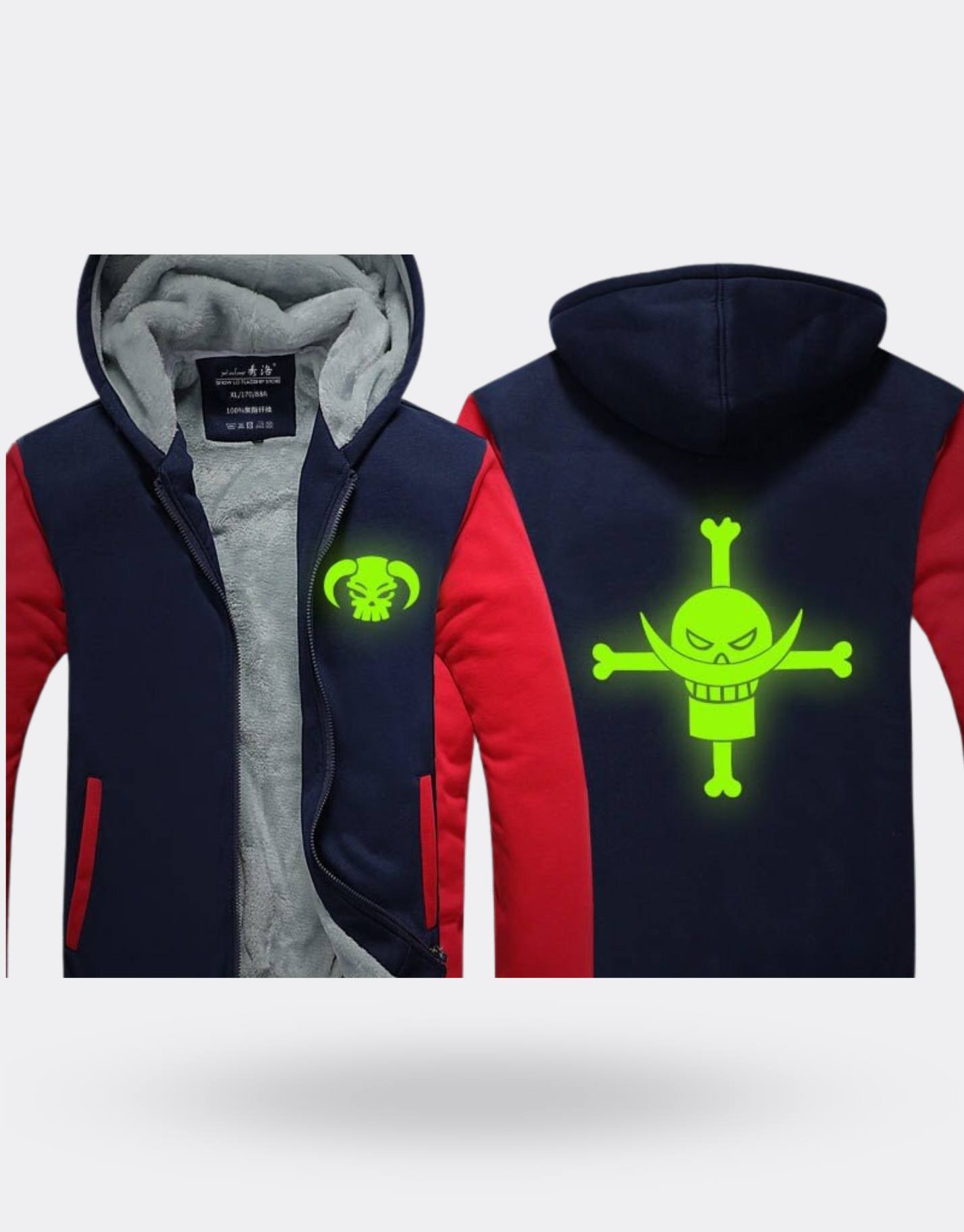 Sweat Zippé One Piece Lumineux vert dans la nuit Barbe blanche rouge et bleu