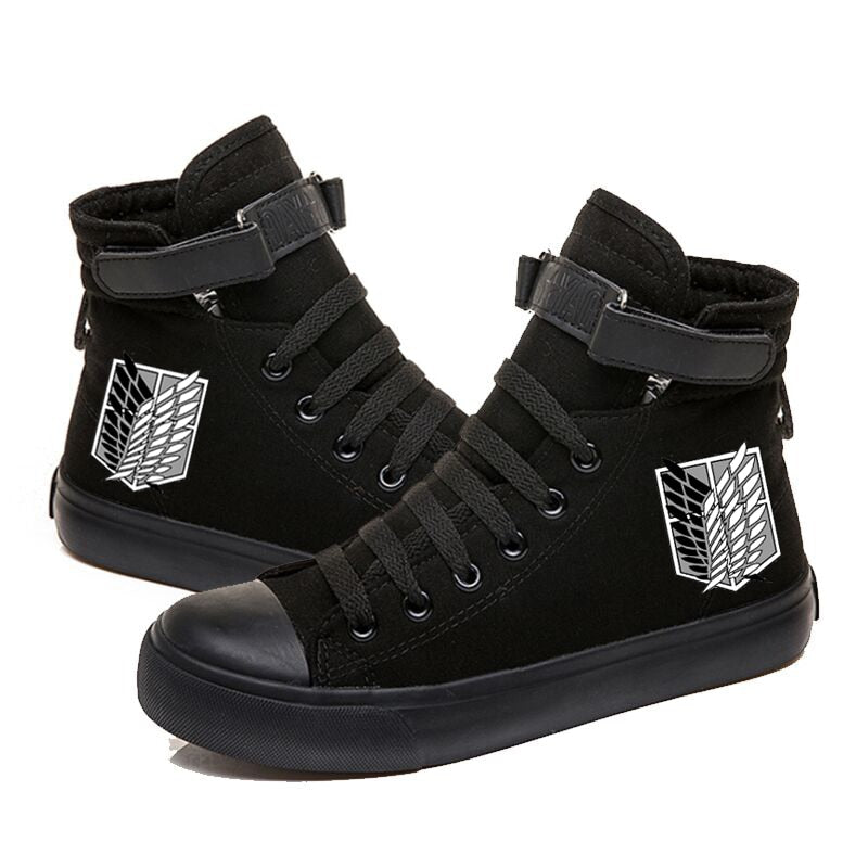 Baskets montantes noires Attaque des Titans logo noir et blanc