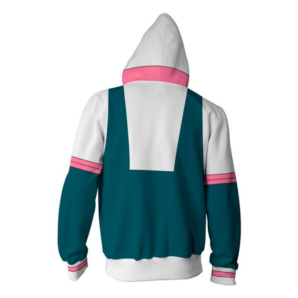 Sweat Zippé My Hero Academia Ochaco blanche rose et verte