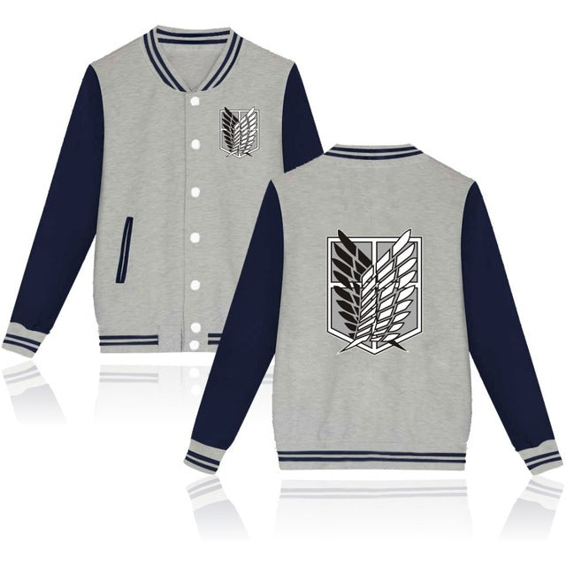 Veste teddy manga bleu et gris attaque des titans