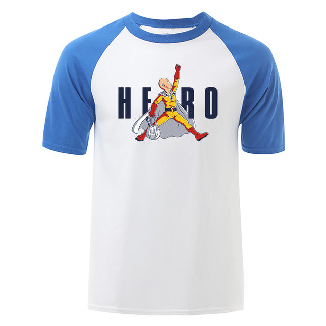 T-shirt manga bleu et blanc hero saitama