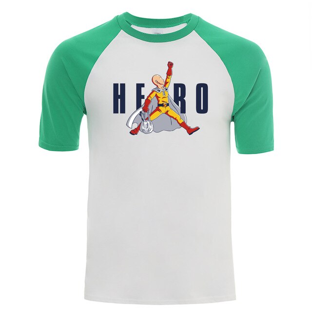 T-shirt manga vert et blanc hero saitama