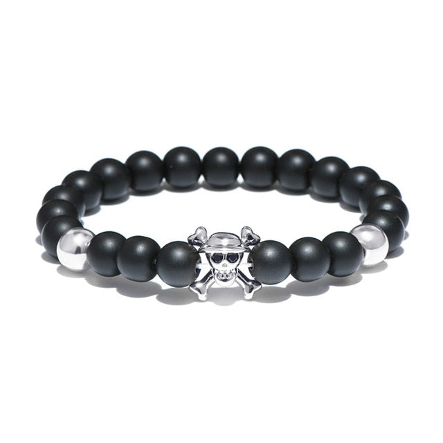 Bracelet perles One piece tête de mort noir et argent