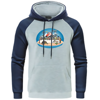 Sweat à capuche Dragon Ball avec design de la Maison de Kame. Manches bleues et corps gris pour un look décontracté parfait pour les fans de la série.