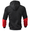 Vue arrière du hoodie Dragon Ball noir et rouge, avec des manches contrastantes. Design épuré et confortable, parfait pour les fans de Goku et l'univers Dragon Ball.