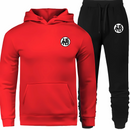 Ensemble de survêtement Dragon Ball Z rouge et noir, composé d'un sweat à capuche rouge et d'un pantalon noir assorti. Le symbole "悟" blanc est élégamment apposé sur la poitrine et la jambe. Idéal pour les fans de Goku et Dragon Ball Z.