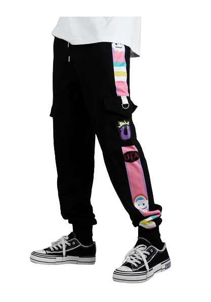 Black and Multicolor One Piece Jogging Pants