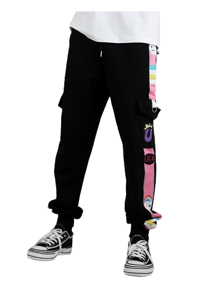 Black and Multicolor One Piece Jogging Pants