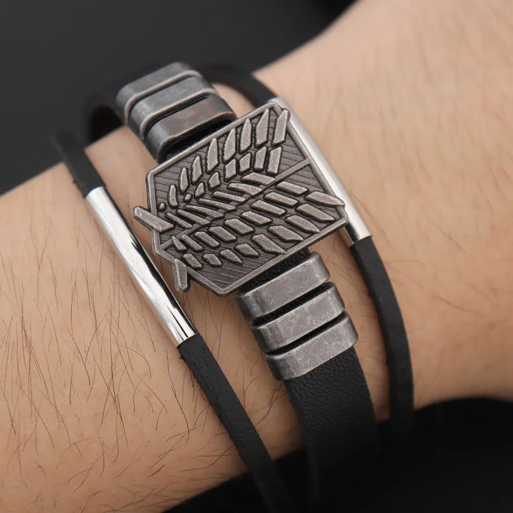 Bracelet en Cuir et L'attaque des Titans Métallique