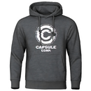 Sweat à capuche avec le logo "Capsule Corp" en style glitch, parfait pour les fans de Dragon Ball Z recherchant un look moderne et unique.
