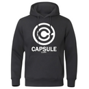 Sweat noir à capuche avec logo Capsule Corporation blanc, design épuré et inspiré de l'univers Dragon Ball Z.