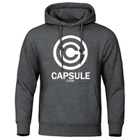 Sweat à capuche gris avec le logo Capsule Corp en blanc, emblématique de Dragon Ball Z. Un vêtement stylé et confortable, parfait pour les passionnés de manga et d’anime. Idéal pour afficher votre amour pour l’univers de Goku et Bulma.