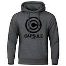 Sweat à capuche gris avec logo Capsule Corp, emblématique de Dragon Ball Z. Idéal pour les fans d’anime et de manga, ce vêtement confortable et stylé est parfait pour afficher votre passion pour l’univers de Goku et Bulma.