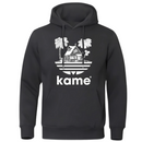 Sweat à capuche noir avec logo représentant la maison de Kame (Tortue Géniale) entourée de palmiers, design inspiré de l'univers Dragon Ball, idéal pour un style geek et minimaliste.