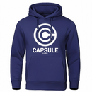 Sweat à capuche bleu marine avec le logo Capsule Corp en blanc, tiré de l’univers Dragon Ball Z. Ce vêtement stylé et confortable est parfait pour les passionnés de manga et d’anime, mettant en valeur l’emblématique entreprise de Bulma.