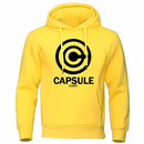 Sweat à capuche jaune vif avec le logo Capsule Corp en noir, inspiré de l’univers Dragon Ball Z. Parfait pour les fans d’anime et de manga qui souhaitent un style unique et confortable.