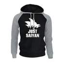 Sweat à capuche noir avec manches grises, texte blanc "Just Sai