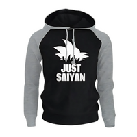 Sweat à capuche noir avec manches grises, texte blanc "Just Sai