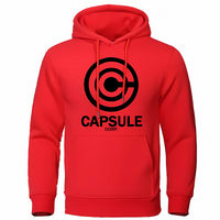 Sweat à capuche rouge vif avec le logo Capsule Corp en noir, inspiré de l’univers de Dragon Ball Z. Parfait pour les fans d’anime et de manga qui recherchent un style audacieux et confortable, représentant l’emblématique entreprise de Bulma.