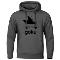 Sweat gris avec logo cheveux Saiyan noir et texte "Goku", idéal pour un look casual et geek.