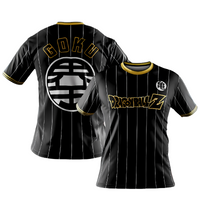 Maillot de foot Dragon Ball Z noir avec Goku, design unique avec le Kanji emblématique. Fabriqué en tissu respirant à séchage rapide, parfait pour les fans de manga et les activités sportives.