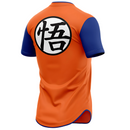 Vue de dos du t-shirt sport Goku Kanji Dragon Ball Z orange et bleu, design inspiré du célèbre kanji de Goku, parfait pour les fans de manga et d'arts martiaux.