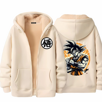 Veste à capuche Dragon Ball Z Goku beige ultra-chaude doublée polaire hiver homme manga guerrier combat.