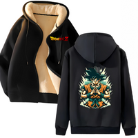 Veste à capuche Dragon Ball Z Goku noire ultra-chaude doublée polaire hiver homme manga énergie guerrier.