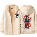 Veste à capuche Dragon Ball Z Goku et Shenron beige ultra-chaude doublée polaire hiver homme manga guerrier légendaire.