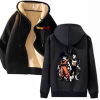 Veste à capuche Dragon Ball Z Goku et Vegeta noire doublée polaire ultra-chaude hiver homme manga