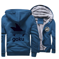 Veste polaire bleue avec capuche, design Goku inspiré de Dragon Ball et logo kanji "悟", doublure douce et chaude, parfaite pour les fans de manga et les températures hivernales.

