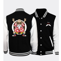 Veste teddy Dragon Ball noire et blanche avec Tortue Géniale, design manga Kame Senin style universitaire pour homme.