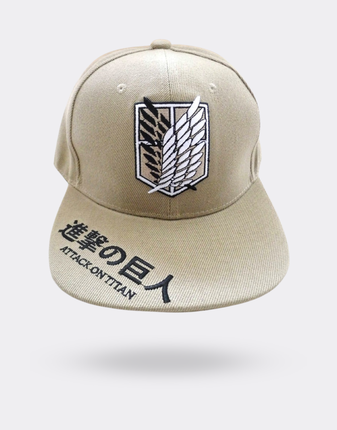 Attack on Titan flat cap with Chinese writing on the front beige