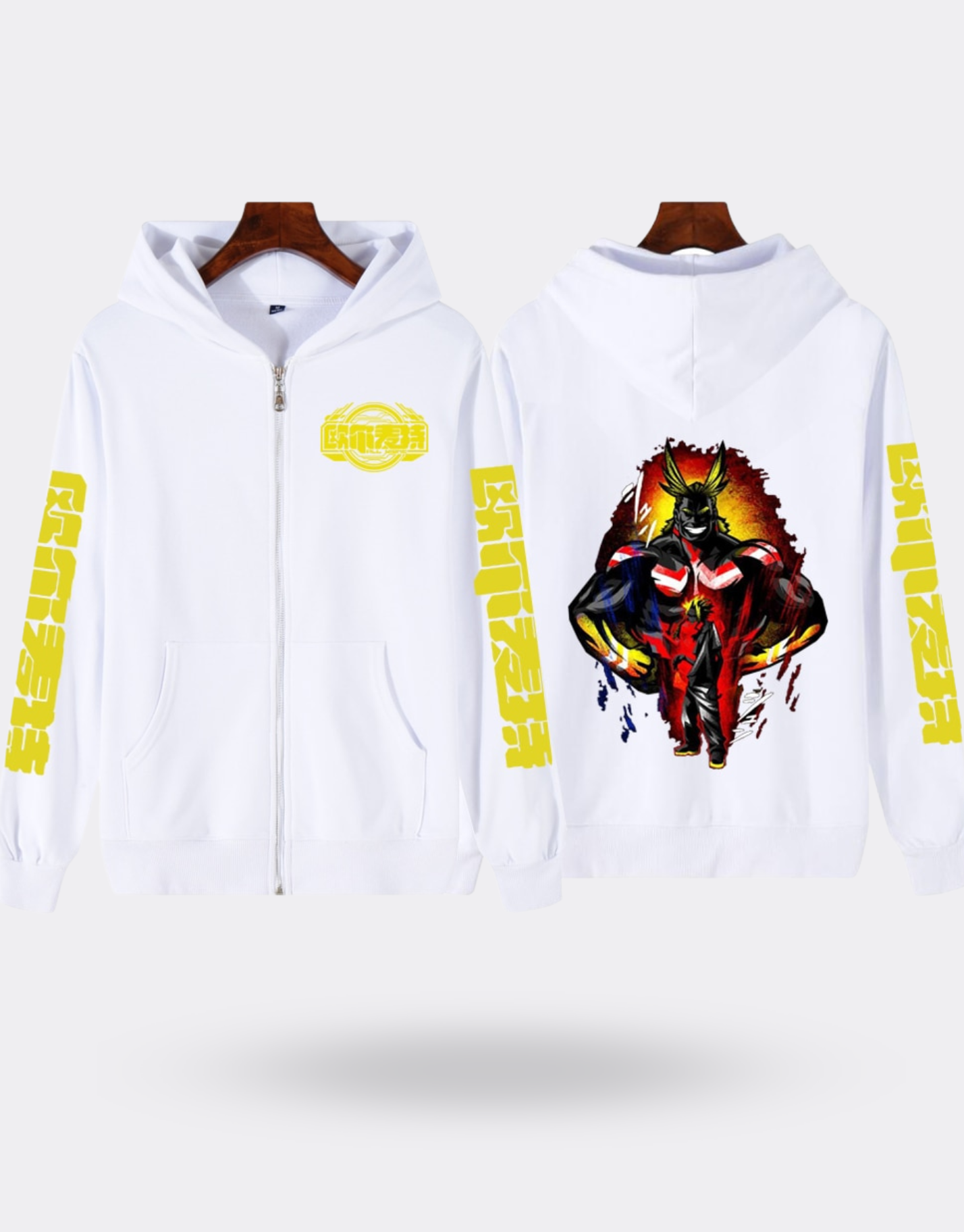 My Hero Academia All Might Zip Sweatshirt with White and Yellow Back and Arm Print